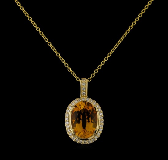 5.45 ctw Citrine and Diamond Pendant With Chain - 14KT Yellow Gold