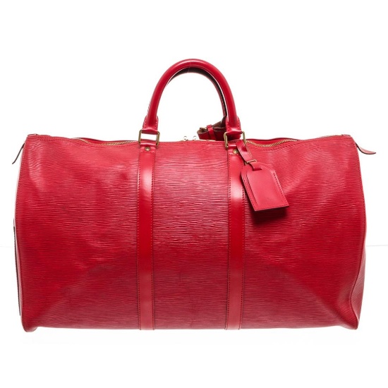 Louis Vuitton Red Epi Leather Keepall 55 cm Duffle Bag Luggage