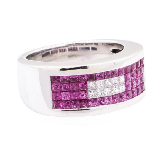 2.02 ctw Pink Sapphire And Diamond Wide Band - 14KT White Gold