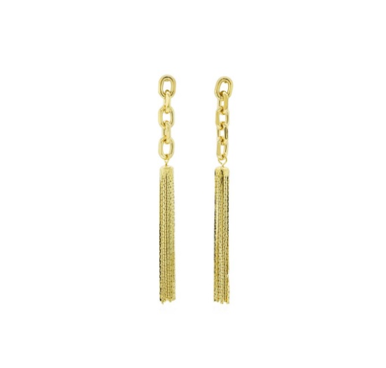 Link and Chain Tassel Post Earrings - Gold Plated