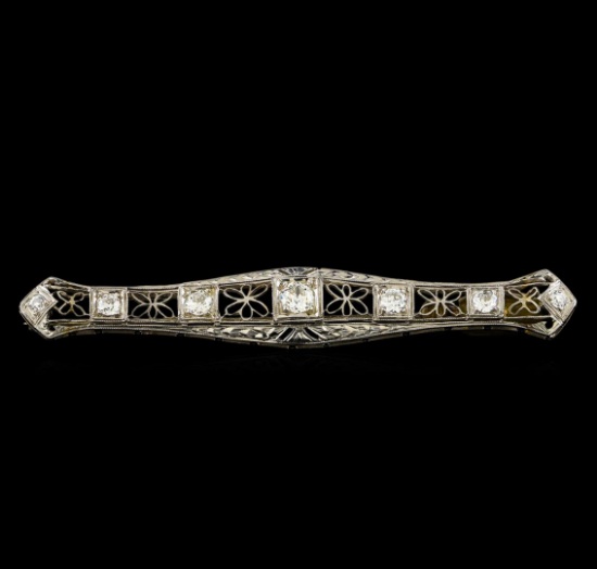 0.87 ctw Diamond Brooch - 18KT White Gold