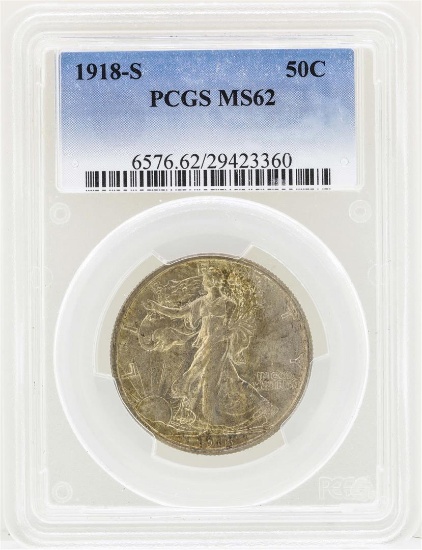 1918-S Walking Liberty Half Dollar Coin PCGS MS62