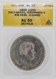 1855 Italy-Naples Ferdinando II 120 Grana Coin ANACS AU50 Details