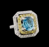6.25 ctw Blue Zircon and Diamond Ring - 18KT White Gold