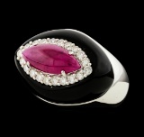 2.20 ctw Ruby and Diamond Ring - 18KT Yellow Gold With Rhodium