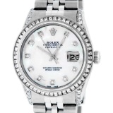 Rolex Mens Stainless Steel MOP Diamond Lugs 36MM Datejust Wristwatch