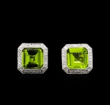 6.67 ctw Peridot and Diamond Earrings - 18KT White Gold