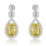 18k Two Tone Gold 4.60CTW Diamond Earrings, (VS1-VS2/VS2/G-H/G /Fancy Yellow)