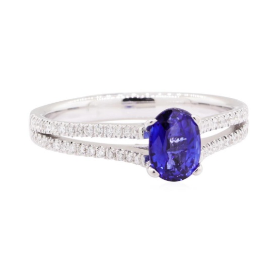 0.93 ctw Sapphire and Diamond Ring - 18KT White Gold