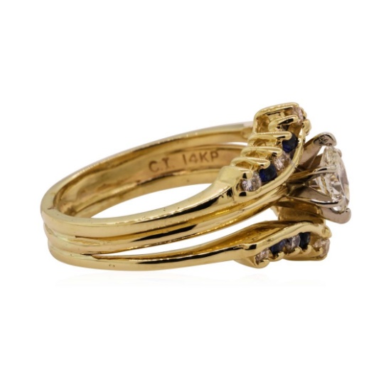 0.66 ctw Diamond and Sapphire Ring - 14KT Yellow Gold