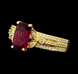 1.50 ctw Pink Tourmaling And Diamond Ring - 18KT Yellow Gold