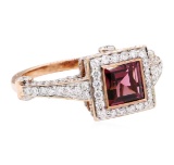 2.56 ctw Rhodolite Garnet And Diamond Ring - 18KT Rose Gold