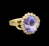 14KT Yellow Gold 4.45 ctw Tanzanite and Diamond Ring