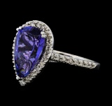 3.45 ctw Tanzanite and Diamond Ring - 14KT White Gold