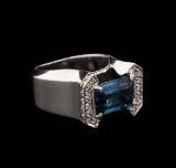 3.50 ctw Blue Topaz and Diamond Ring - 14KT White Gold