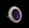 7.73 ctw Amethyst and Diamond Ring - 14KT White Gold