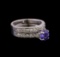 1.33 ctw Tanzanite and Diamond Ring Set - 14KT White Gold