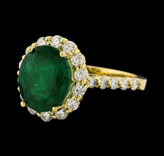 3.37 ctw Emerald and Diamond Ring - 14KT Yellow Gold