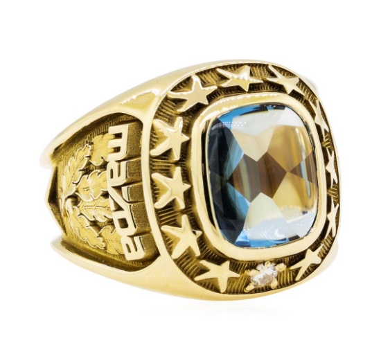 3.00 ctw Blue Topaz and Diamond Mazda Company Ring - 10KT Yellow Gold