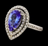 3.12 ctw Tanzanite and Diamond Ring - 14KT White Gold