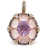 18k Rose Gold  10.30CTW Amethys and Rose Quartz and Brown Diamonds Pendant