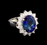 5.98 ctw Tanzanite and Diamond Ring - 14KT White Gold