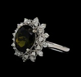 2.65 ctw Green Tourmaline and Diamond Ring - 14KT White Gold