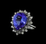 7.95 ctw Tanzanite and Diamond Ring - 14KT White Gold