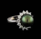 Tahitian Pearl and Diamond Ring - 14KT White Gold