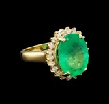 GIA Cert 7.11 ctw Emerald and Diamond Ring - 14KT Yellow Gold