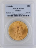 1908-D $20 St. Gaudens Double Eagle Gold Coin NGC MS64