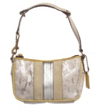 Coach Metallic Silver Monogram Canvas Leather Trim Pochette Handbag