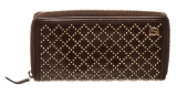 Gucci Dark Brown Leather Diamante Studded Zippy Wallet