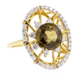 4.85 ctw Yellow Zircon And Diamond Ring - 18KT Yellow Gold
