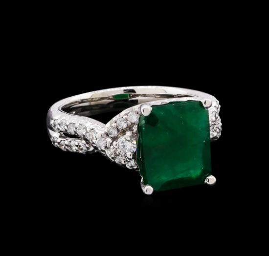 4.35 ctw Emerald and Diamond Ring - 14KT White Gold