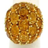 18K Yellow Gold 19 ctw Oval & Round Citrine Large Dome Cluster Cocktail Ring