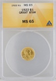1922 $1 Grant/Star Gold Coin ANACS MS65
