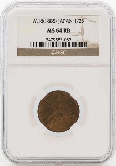 M18(1885) Japan 1/2 Sen Copper Coin NGC MS64RB