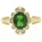 14k Yellow Gold 1.15 ctw Green Tourmaline Solitaire & Diamond Halo Ring