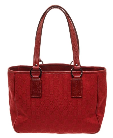 Gucci Red GG Canvas Leather Tote Bag
