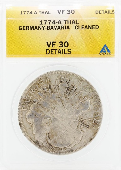 1774-A Thal Germany Bavaria Cleaned Coin ANACS VF30 Details