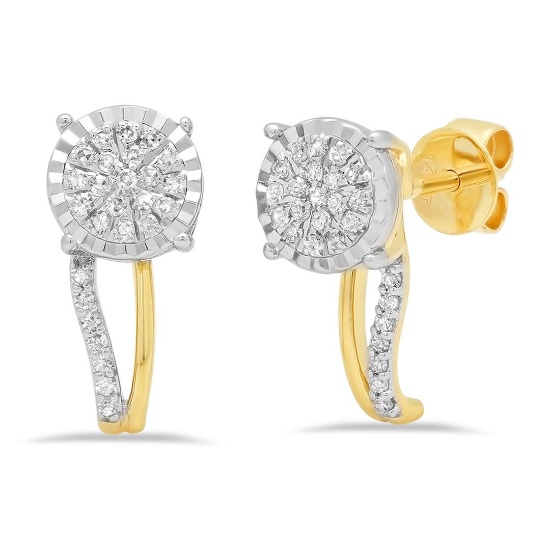 14k Gold 0.18CTW Diamond Earrings, (I1-I2/G-H)