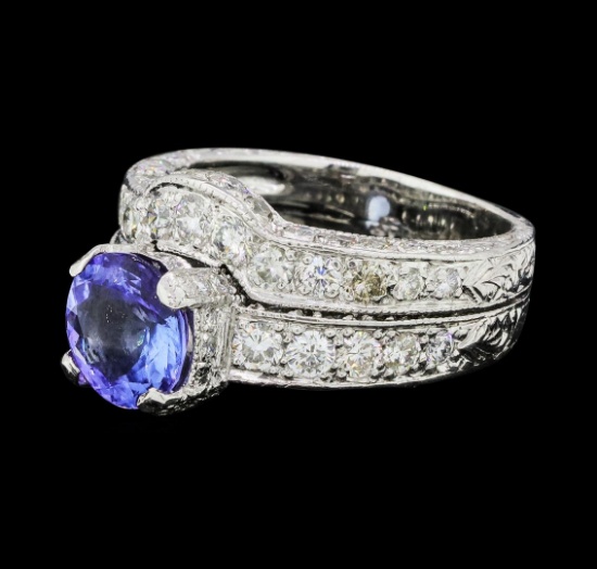 2.50 ctw Tanzanite And Diamond Ring And Attached Band - Platinum