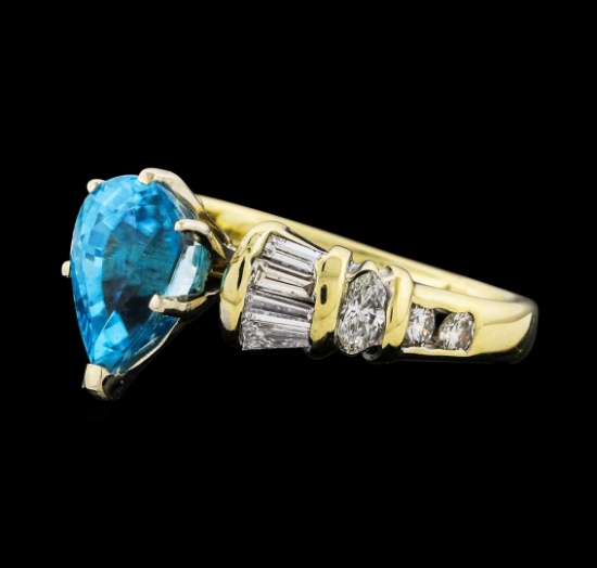 3.26 ctw Blue Zircon and Diamond Ring - 14KT Yellow Gold