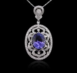 14KT White Gold 8.01 ctw Tanzanite and Diamond Pendant With Chain