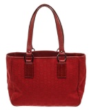 Gucci Red GG Canvas Leather Tote Bag