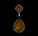 Natural Quartz and Diamond Pendant - 18KT Yellow Gold
