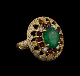 14KT Yellow Gold 3.89 ctw Emerald, Ruby and Diamond Ring