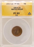 1914 Lincoln Wheat Cent Matte Proof Coin ANACS PF63RB