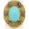 18k Yellow Gold 5.3 ctw Persian Turquoise & Ruby Wavy Halo Ring